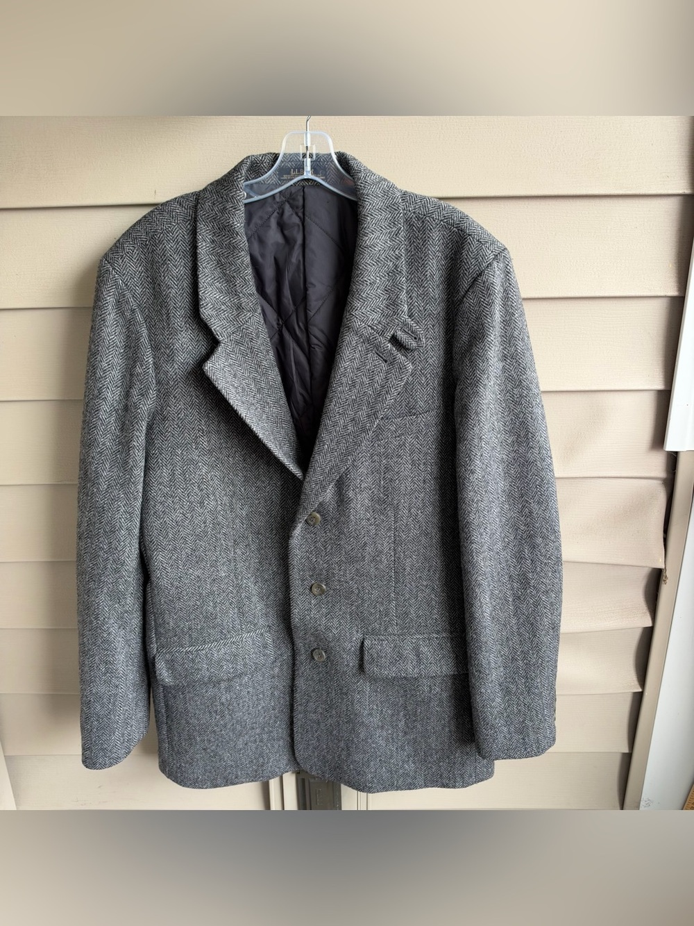 L.L Bean Blazer Mens 40 L Grey Herringbone Tweed Shetland Wool Sport Coat Jacket